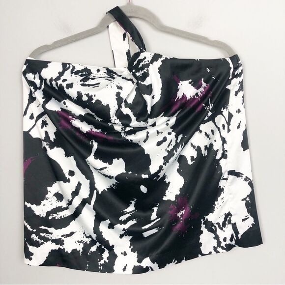 THE LIMITED | Silk One Strap Abstract Print White Black Purple Women’s Size M - Picture 2 of 6